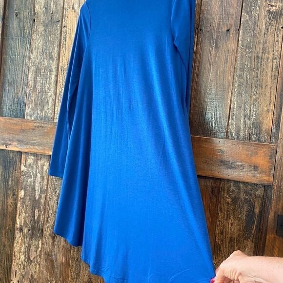 Zenna Premium Sz S Royal Blue Mock Neck Long Sleeve Swing Dress - Picture 5 of 10